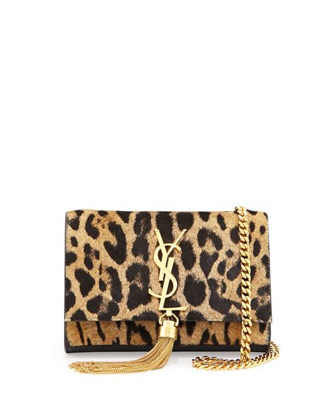 ysl calfskin leopard print bag with wood tassel